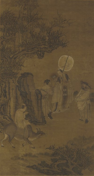 Başbakan Yang Su ve çalışkan gençlik, 17.-18. yüzyıl (ipek panel üzerine mürekkep ve renk) by Qing Dynasty Chinese School