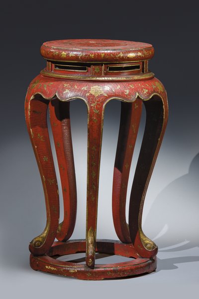 Jardinière (altın, kahverengi ve yeşil detaylarla kırmızı vernikli) by Qing Dynasty Chinese School