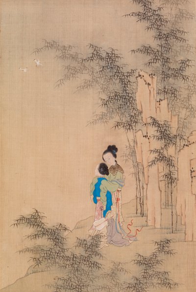 Manzarada Kucaklayan İki Figür by Qiu Ying