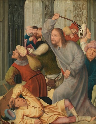 Mesih, Para Bozanları Tapınaktan sürüyor (panel üzerine yağlıboya) by Quentin Massys or Matsys