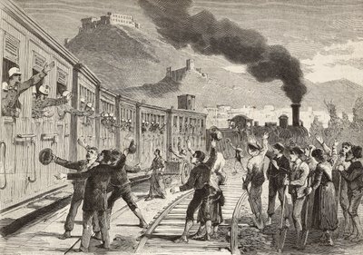 İtalya, Cassino tren istasyonundan ayrılan İtalyan askerlerine veda eden erkekler ve kadınlar, Quinto Cenni
