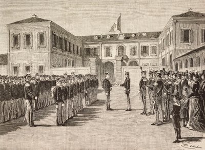 Torino Kontu Prens Vittorio Emanuele (1870-1946), Milano, İtalya, askeri akademi öğrencilerine dereceler veriyor, 14 Mart by Quinto Cenni