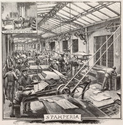 Fratelli Treves yayınevindeki matbaa, Milano, İtalya, Quinto Cenni