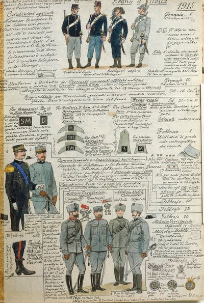 Quinto Cenni tarafından I. Dünya Savaşı sırasında İtalyan ordusunun üniformaları, renkli plaka by Quinto Cenni