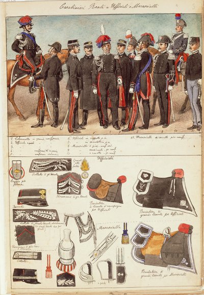Kraliyet Carabinieri üniformaları, İtalya Krallığı subayları ve astsubayları, Quinto Cenni tarafından renkli plaka by Quinto Cenni