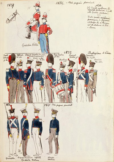 Quinto Cenni tarafından çeşitli üniformalar, renkli plaka, yaklaşık 1834-1841 by Quinto Cenni