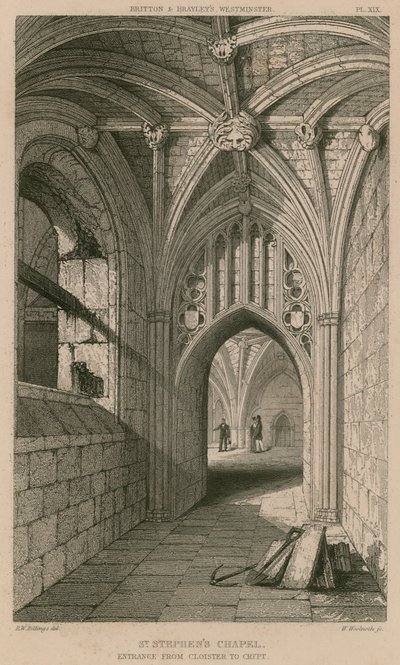 Aziz Stephen Şapeli, manastırdan mahzene giriş by R. W. Billings