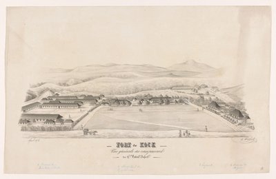 Gezicht op Fort de Kock Fort de Kock / Vue générale du campemente / du 17de Batail.on Infant.rie (nesne üzerindeki başlık) by R. Walthert (signed by artist)