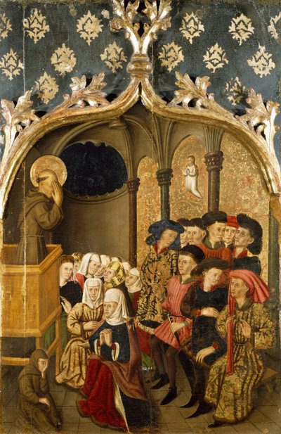 Vaaz sırasında görüntü, Rafael Tomas'ın St Bernand Altarpiece'inin sol panelinden detay (aktif 1455-1479), Joan Figuera'nın predella'sı (1454-ölümü 1477 veya 1479'dan itibaren aktif), panelde tempera, 398, 9x253 cm by Rafael & Figuera Joan (active c.1454 1477) Tomas
