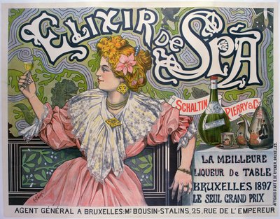 'Elixir de Spa' Belçika likörü reklam afişi by Raff (1861 1952)