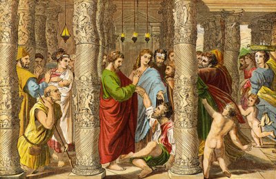 Peter ve John iktidarsız adamı iyileştiriyor (chromolitho) by Raffaello Sanzio Raphael