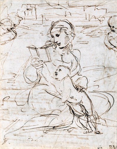 İki Melek Kafası Arasında Bir Manzarada Madonna ve Çocuğu Okumak, 1509 by Raffaello Sanzio Raphael