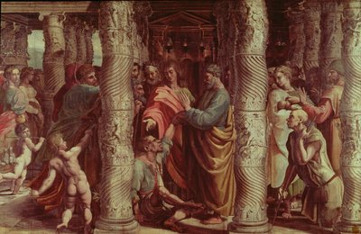 Topal Adamın İyileşmesi (Sistine Şapeli için çizgi film) (RESTORASYON ÖNCESİ) by Raffaello Sanzio Raphael