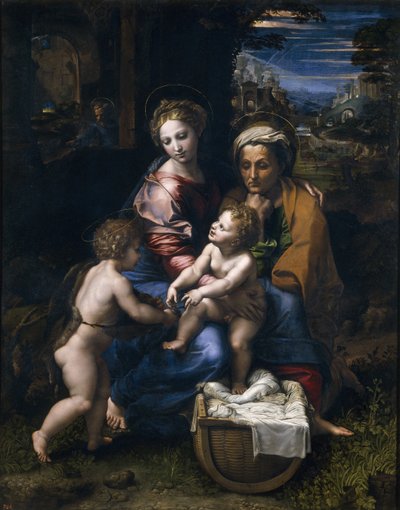 Vaftizci Yahya ve Aziz Elizabeth La Perla ile Kutsal Aile by Raffaello Sanzio Raphael