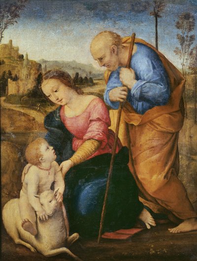 Kuzulu Kutsal Aile (tahta üzerine yağlı boya) by Raffaello Sanzio Raphael