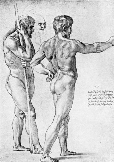 İki erkek çıplak çalışma, 1515, 1912. by Raffaello Sanzio Raphael