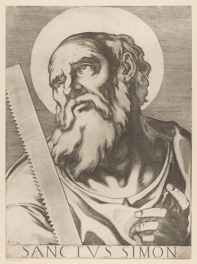 Heilige Simon Zelotes Aziz Simon (nesne üzerindeki başlık) Christ, Mary en de twaalf apostelen (dizi adı) Kutsal Apostolik Koleji (dizi başlığı) by Raffaello Schiaminossi