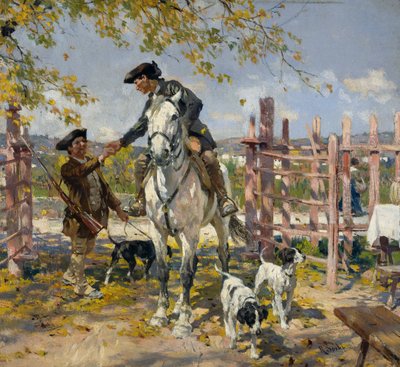köpeklerle iki avcı by Raffaello Sorbi