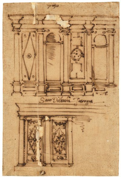 Duvar dekorasyonu için tasarım (yağlı aydınger kağıdı üzerine kalem ve kahverengi mürekkep) by Raffaello da Montelupo