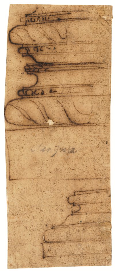 İki mimari parça (kalem ve kahverengi mürekkep, yağlı aydınger kağıdı üzerine) by Raffaello da Montelupo