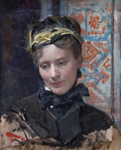 Bir Hanımın Portresi - Resim Raimundo de Madrazo y Garreta (1841-1920), Tuval üzerine yağlı boya 1885-1896 - National Gallery, Londra 49.5x40 by Raimundo de Madrazo y Garreta