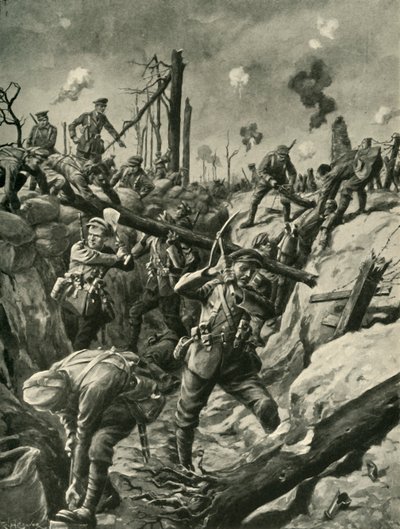 Bir Alman siperindeki İngiliz askerleri, Batı Cephesi, Birinci Dünya Savaşı, c1915, c1920. by Ralph Cleaver