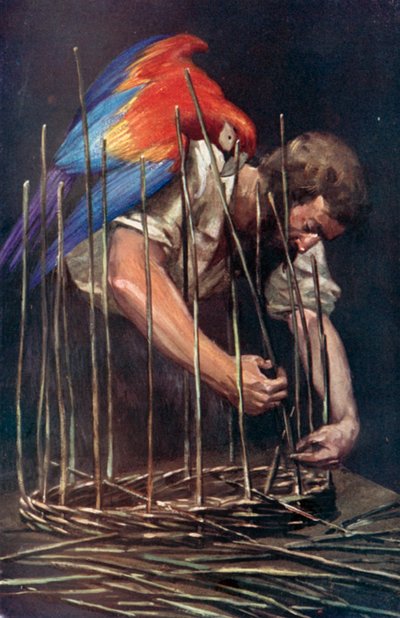 Daniel Defoe tarafından Robinson Crusoe için çizim (renkli taş) by Ralph Noel Pocock