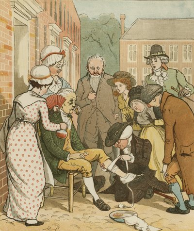Oliver Goldsmith'in Deli Bir Köpeğin Ölümü Üzerine Bir Ağıt. Komşular Islington'ın ısırığının iyi adamını giydiriyor.. İllüstrasyon: Randolph Caldecott by Randolph Caldecott