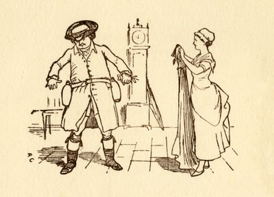John Gilpin, kemerine şarap şişeleri takıyor, 1878, c1918. by Randolph Caldecott