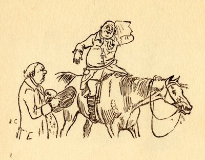 John Gilpin terli alnını bir mendille siliyor, 1878, c1918. by Randolph Caldecott