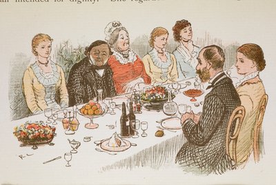 Yemek masasında oturan insanlar. by Randolph Caldecott