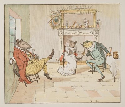 "Dua edin, Bay Kurbağa, bize bir Şarkı söyler misiniz?", The Hey Diddle Diddle Picture Book, pub.1882 (renkli gravür) by Randolph Caldecott