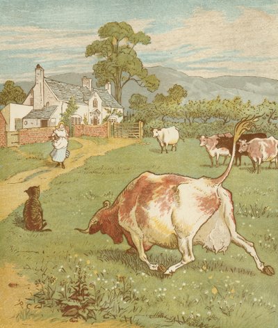 Jack'in Yaptığı Ev '' birikimli tekerleme. Bu, boynuzu buruşmuş, köpeği fırlatan inek... İllüstrasyon: Randolph Caldecott. by Randolph Caldecott