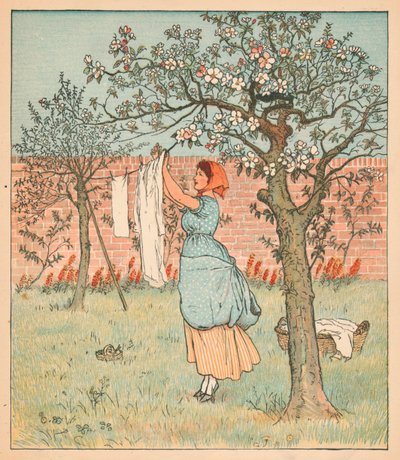 Hizmetçi Bahçedeydi, Giysileri Asıyordu, 1880. by Randolph Caldecott