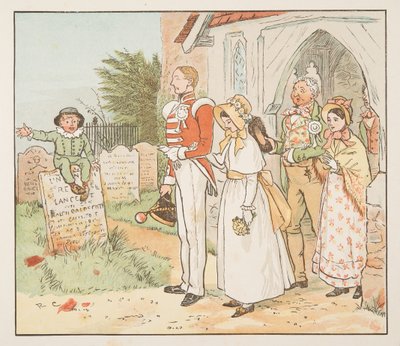 Asker ve Gelini, The Hey Diddle Diddle Resimli Kitaptan, pub.1882 (renkli gravür) by Randolph Caldecott
