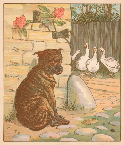 Kediyi endişelendiren köpek..., c1878. by Randolph Caldecott