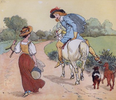 Nereye gidiyorsun, Güzel Hizmetçim?' Tekerleme “Sütçü Kız” için Randolph Caldecott tarafından yapılan illüstrasyon. by Randolph Caldecott