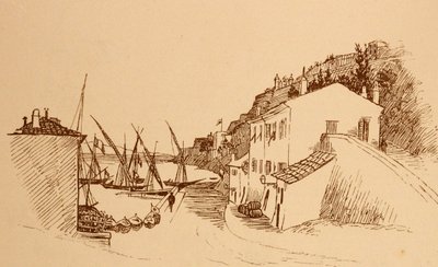 Fransa'nın güneyindeki yerel Fransız balıkçı köyü c1884 by Randolph Caldecott