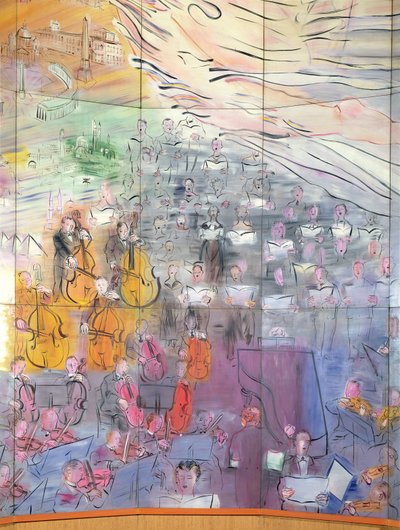La Fee Electricite, sol tarafta bir orkestranın tasvir edildiği detay by Raoul Dufy