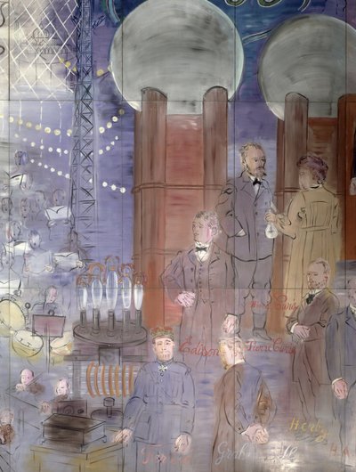 La Fee Electricite, sol tarafta bilim adamlarını gösteren detay by Raoul Dufy