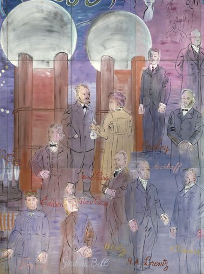 La Fee Electricite, sol tarafta bilim adamlarını gösteren detay by Raoul Dufy