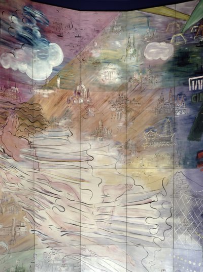 La Fee Electricite, çeşitli şehirleri tasvir eden sol tarafın detayı by Raoul Dufy