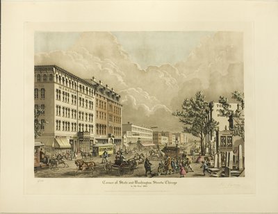 Eyalet Köşesi ve Washington Streets, Chicago, Yıl 1865 by Raoul Varin