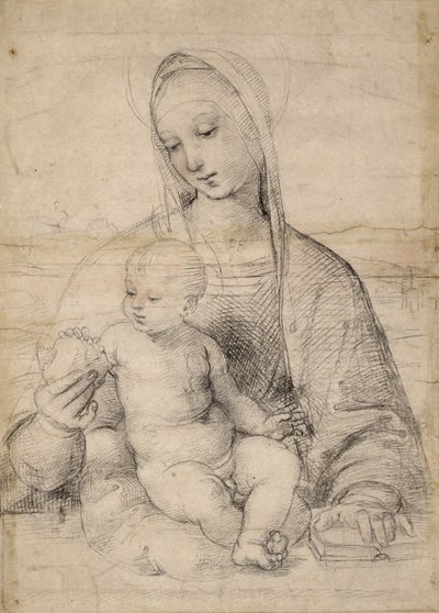 Narlı Madonna, c.1504 (siyah-gri tebeşir) by Raphael