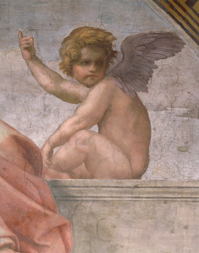 İnanç'ı tasvir eden Putto, Kardinal ve Teolojik Erdemlerin ve Kanunun detayı by Raphael (1483 1520)