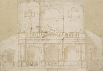 Mimari Tasarım (Villa Madama) (kirli beyaz kağıt üzerine kahverengi astarlı kalem ve kahverengi mürekkep) by Raphael