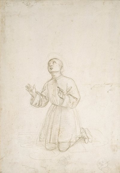 Diz çökmüş genç bir figür, c.1503 (beyaz bir müstahzar üzerinde gümüş nokta) by Raphael