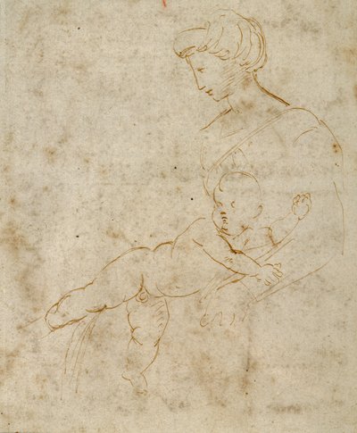 Madonna ve Çocuk, c.1505 (kağıt üzerine kalem ve kahverengi mürekkep) by Raphael