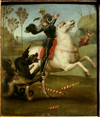 Aziz George Ejderhayla Dövüşü Raphael (1483-1520/İtalyan) Ahşap Panel Üzeri Yağlıboya - “” Ejderhayla Mücadele Eden Aziz George””” Tablo Raffaello Sanzio (Raphael) (1483-1520) 1505 Güneş. 0,29x0,25 m by Raphael