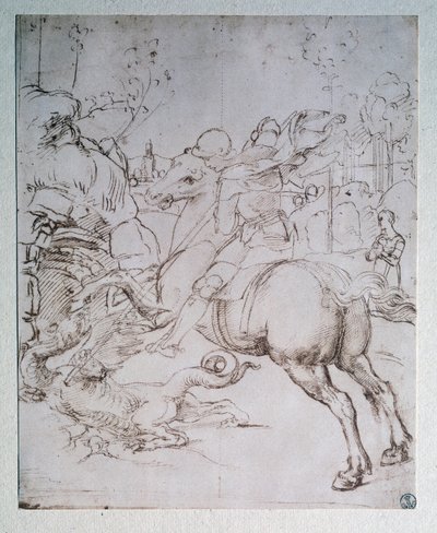 Aziz George ve Ejderha - Çizim, c.1505 by Raphael